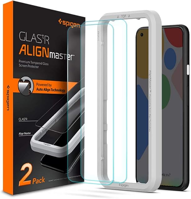 Spigen, 2 Pack, Screen Protector for Google Pixel 4a, Glas.tR AlignMaster, Auto-Align Technology, Case Friendly, High responsiveness, Pixel 4a Compatible Tempered Glass Screen Protector
