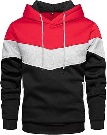 Mens Color Block Pullover Hoodie Casual Long Sleeve Patchwork Tops Street Sports Sweatshirt with Pockets