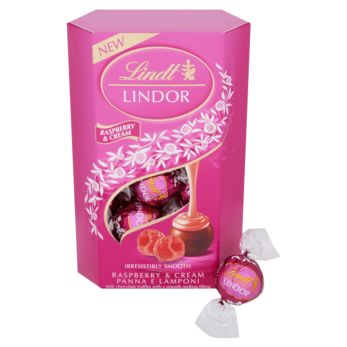LindtLindor Raspberry and Cream Chocolate Truffles – 200g Box (Approx. 16 Balls) – Smooth Filling – Christmas, Gift, Birthday, Congratulations Treat