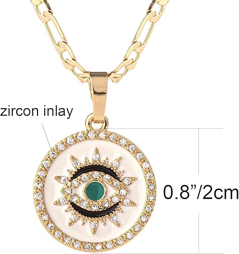 Miniatura 2 de Collar redondo chapado en oro de 14 quilates para mujer Collar con colgante de ojo turco turco turco con incrustaciones de circonita cúbica Ojo