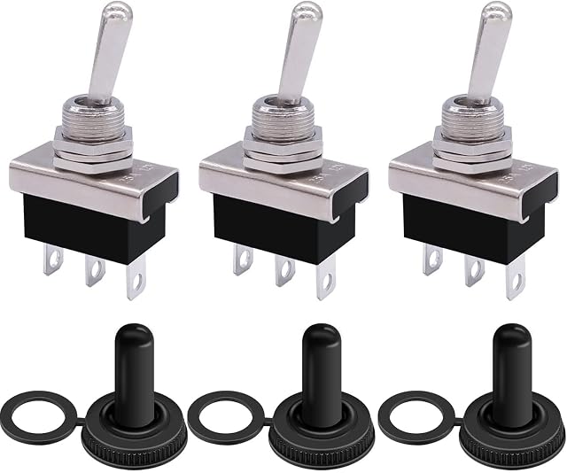 mxuteuk 3Pcs Toggle Switch 12V 25A SPDT ON/ON 3 pin 2 Position Switch with Waterproof Cover for Auto Car UK-KN3D-102