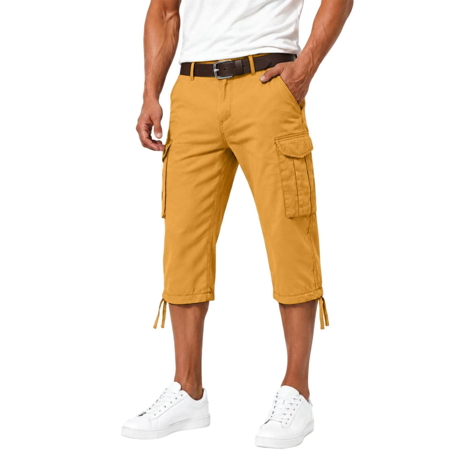 3/4 Hose Herren Cargo Shorts Männer Bermuda Shorts Multi Taschen Sommer Kurze Hose Baumwolle Arbeitshose Gummibund Lässig