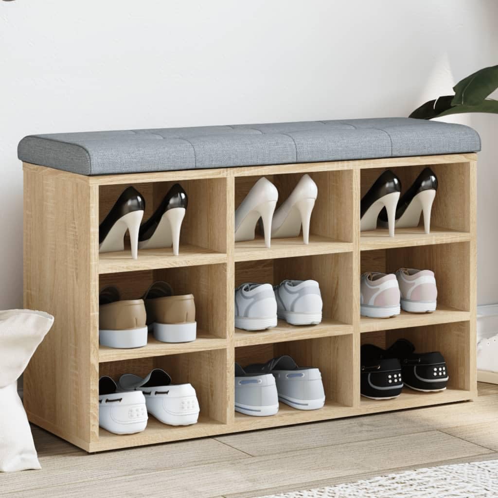 Banc à chaussures chêne Sonoma grand rangement meuble assise solide 110 kg