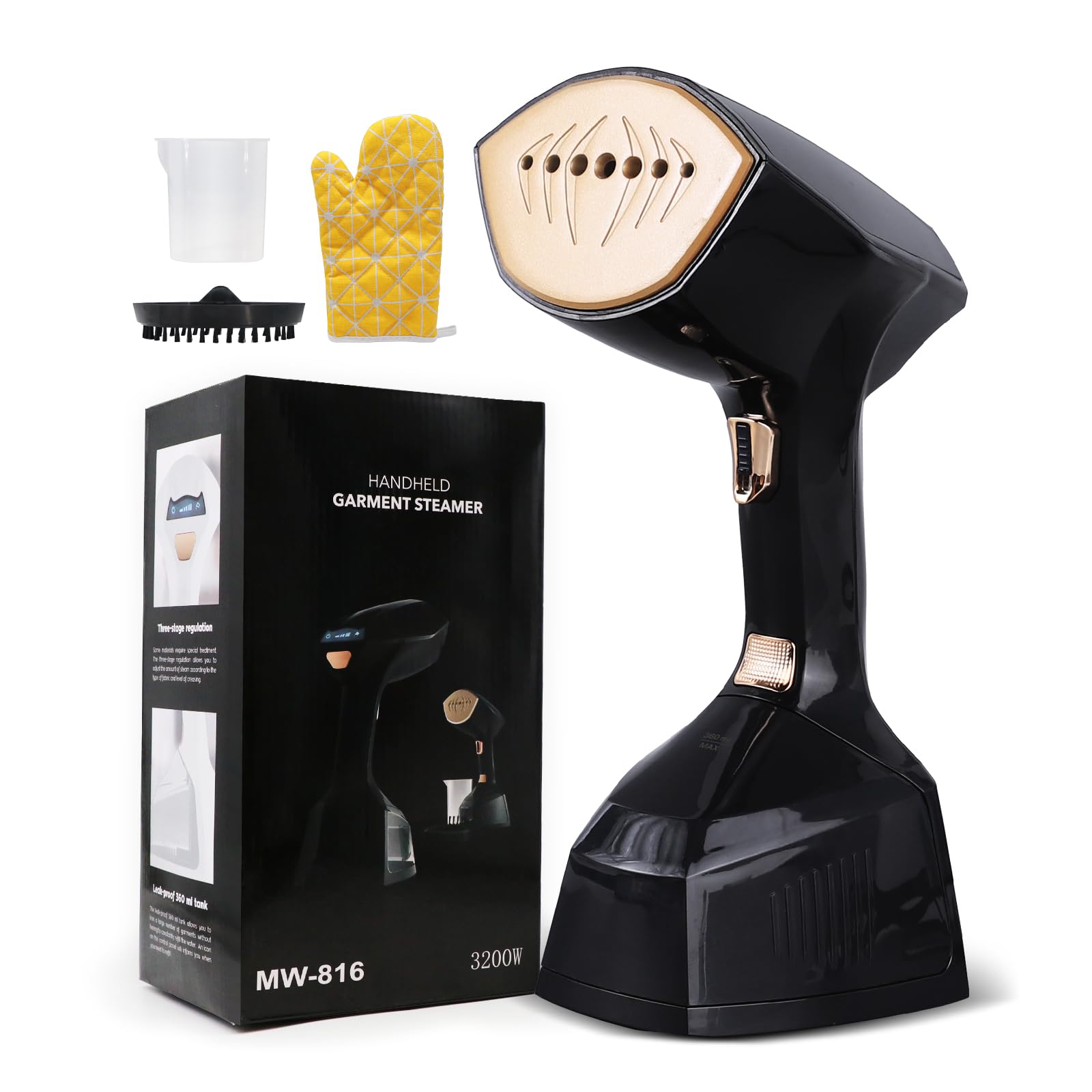 YueLi Powerful Handheld Clothes Steamer Smoother 2000W, 300ml Water Tank, Ready to Use in 20s, Portable Compact Device for Wet and Dry Ironing Includes Heat-Resistant Gloves, Black