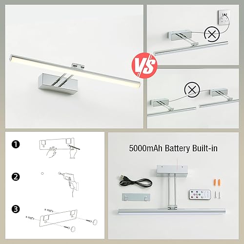 Miniatura 4 de Luz de imagen con batería, luz inalámbrica de 16 pulgadas para pintar con control remoto, luz de arte recargable de metal completo, iluminación de