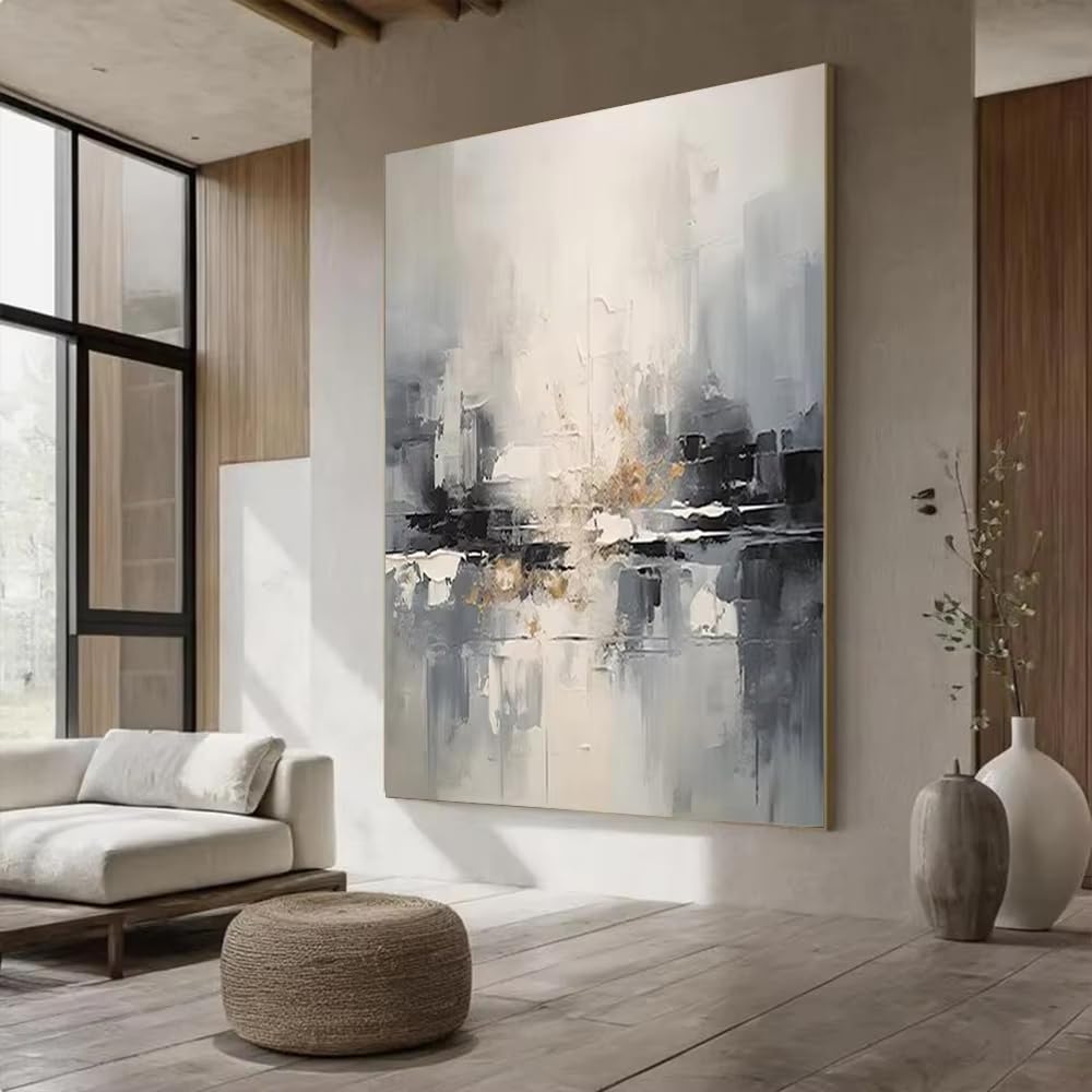 AEFOUU Wall Art Canvas Picture Print Large Black Abstract Painting Canvas Gray Wall Art White Modern Artwork for Living Room(40x60cm/16x24in/Frameless)