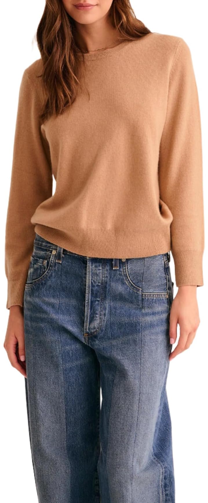 NAADAM Women's The Original Cashmere Crewneck Sweater, Camel, L