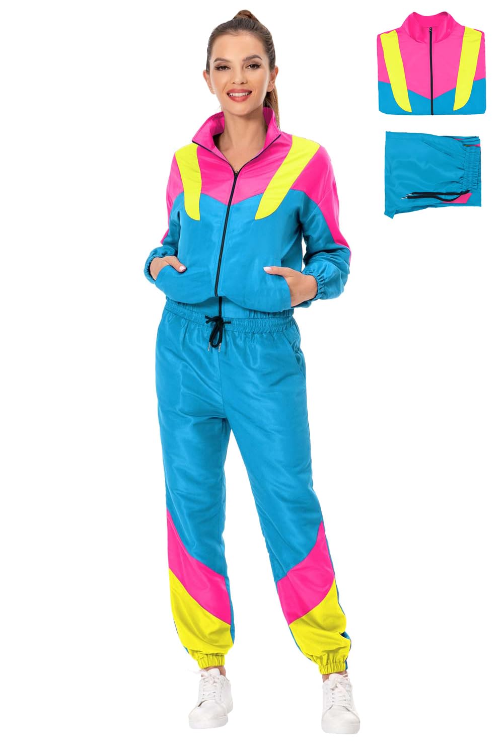 MASSWOWomen 80s Sportswear Set 2 Piece Outfits Casual Sweatsuits Retro Vintage Purple Tracksuit