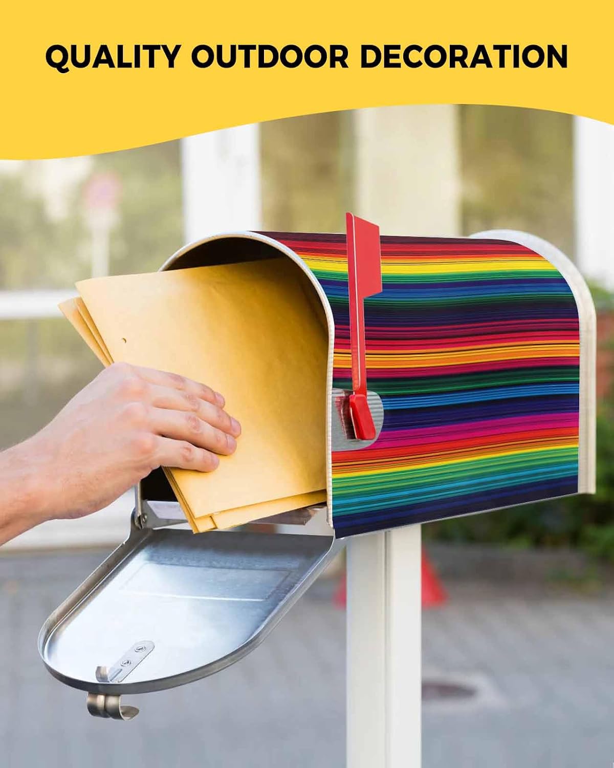 Rainbow Stripes Mailbox Covers Magnetic Standard Size, Mexico Colored Stripes Minimalist Decorative Post Letter Numbers Box Wrap Decoration Covers Small Accessories for Garden Yard Outdoor Décor