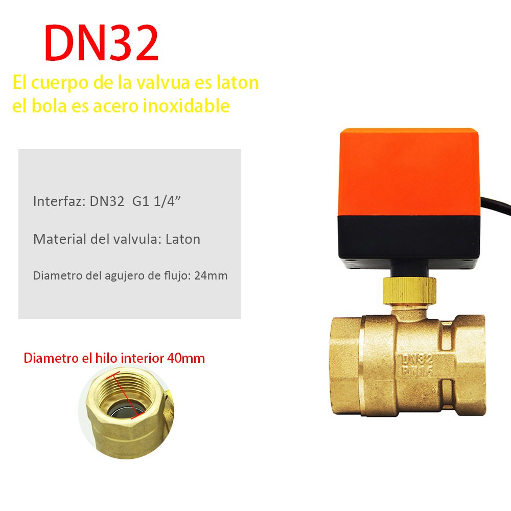 Valvula bola esfera motorizada DN15 DN20 DN25 DN32 DN40 DN50 AC220V AC24V DC12V 2 vias laton calefaccion suelo climatizacion