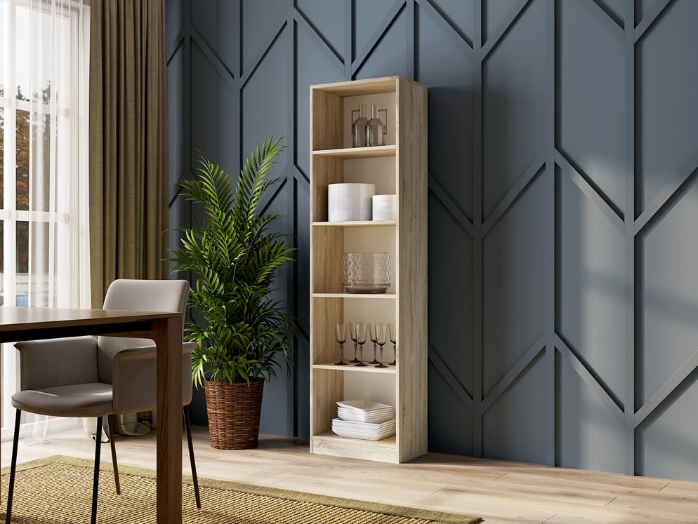 BDW Bücherregal 5 Fächer Standregal Aktenregal Wandregal Raumteiler Regal Raumtrenner Büroregal Mehrzweckregal 50x30x182cm Holzwerkstoff (Eiche Sonoma)