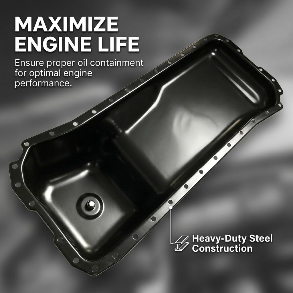 Engine Oil Pan Sump with Drain Plug Compatible with Dodge Ram 2500 3500 1994-2002 L6 5.9L Replaces 264-059, 5080632AA