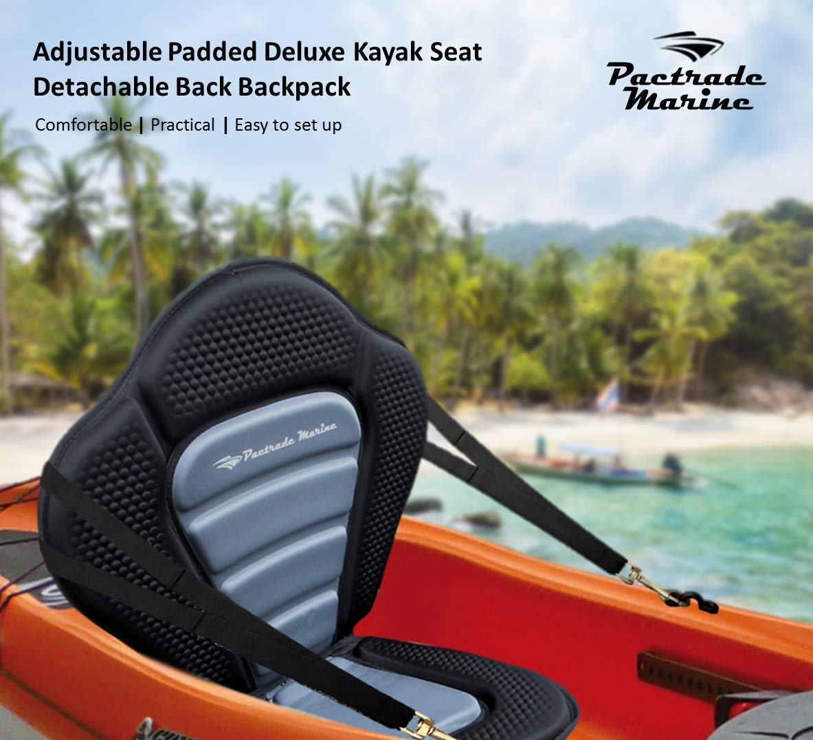 PactradeMarine Pactrade Marine Verstellbarer gepolsterter Deluxe-Kajak-Sitz, Abnehmbarer Rucksack/Tasche, Kanu-Rückenlehne
