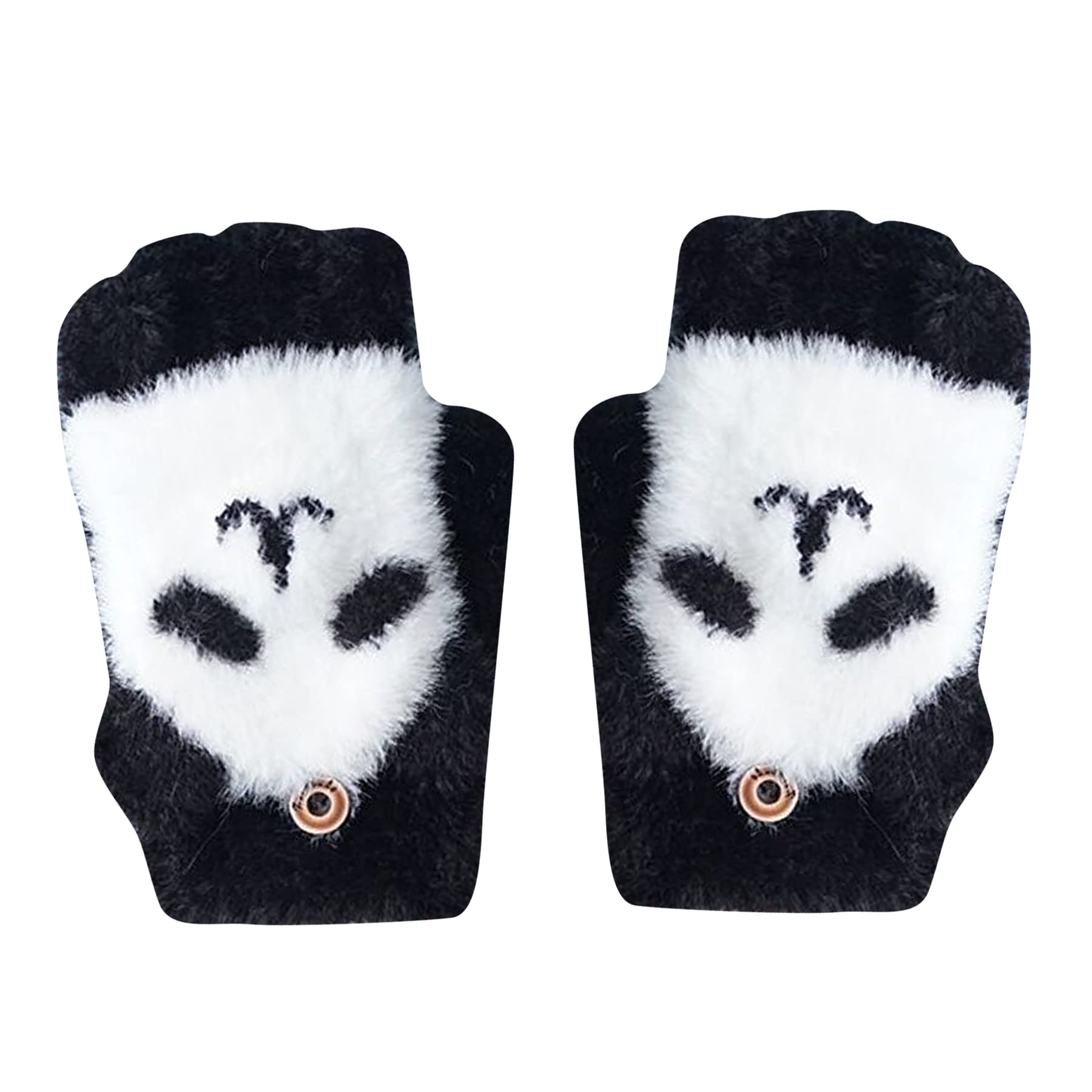 leomosteWinter Warm Convertible Mittens Half Fingerless Plush Knitted Lined Cartoon Gloves for 6-12 Years Old Boys Girls