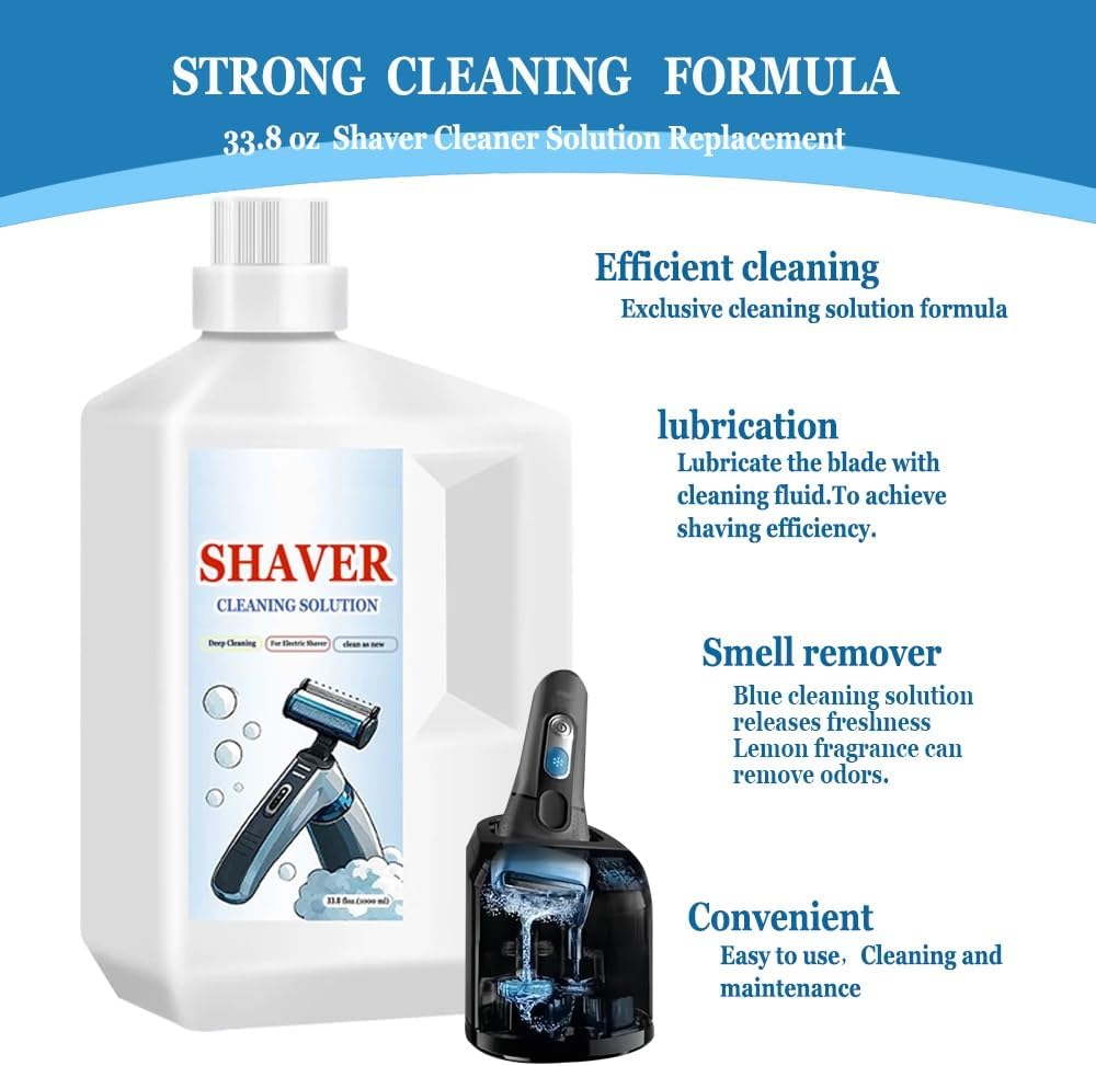 33.8 oz Shaver Cleaning Solution and Easy Refill Compatible with Braun Clean and Renew Cartridges(2pcs)