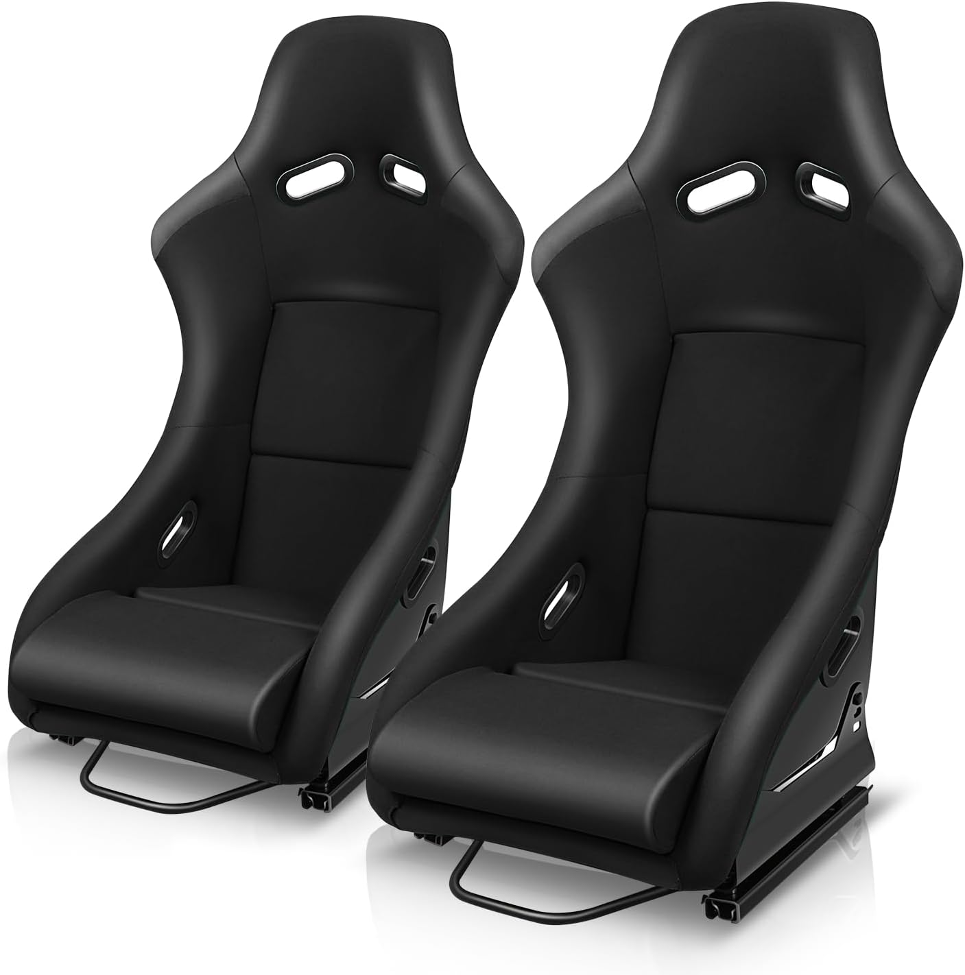 Auto Dynasty Pair of Racing Seats Universal Fabric Fiexed Position Style Bucket Seat With Adjustable Sliders, 22" W X 22" D X 32.5" H, Driver and Passenger Side, Black