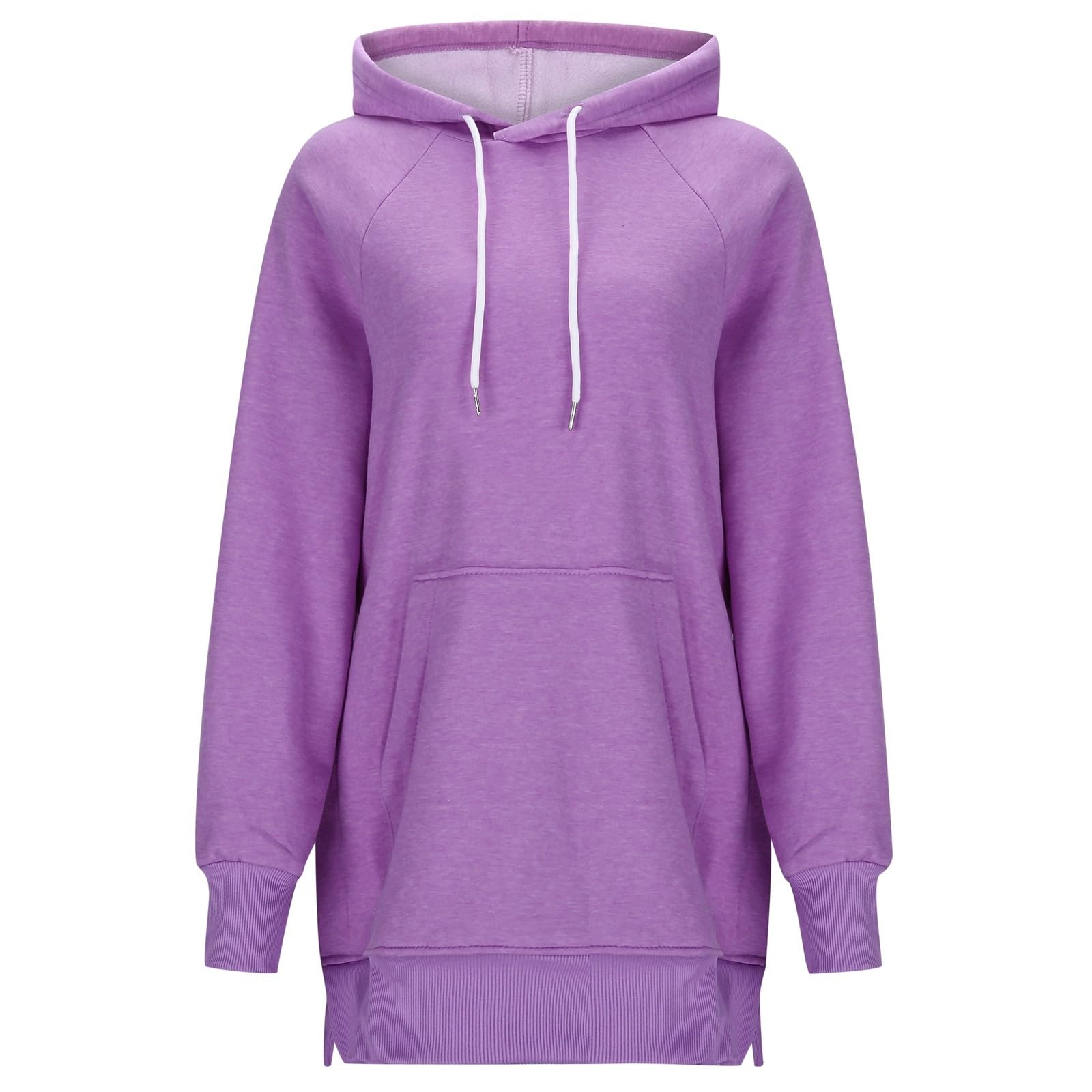 Sweat à capuche décontracté femme long et ample unicolore fendu