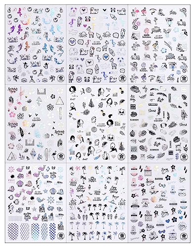 Jmeowio 9 Sheets Beach Nail Art Stickers Decals Self-Adhesive Pegatinas Uñas Summer Ocean Shark Tropical Nail Supplies Nail Art Design Decoration Accessories thumb #1