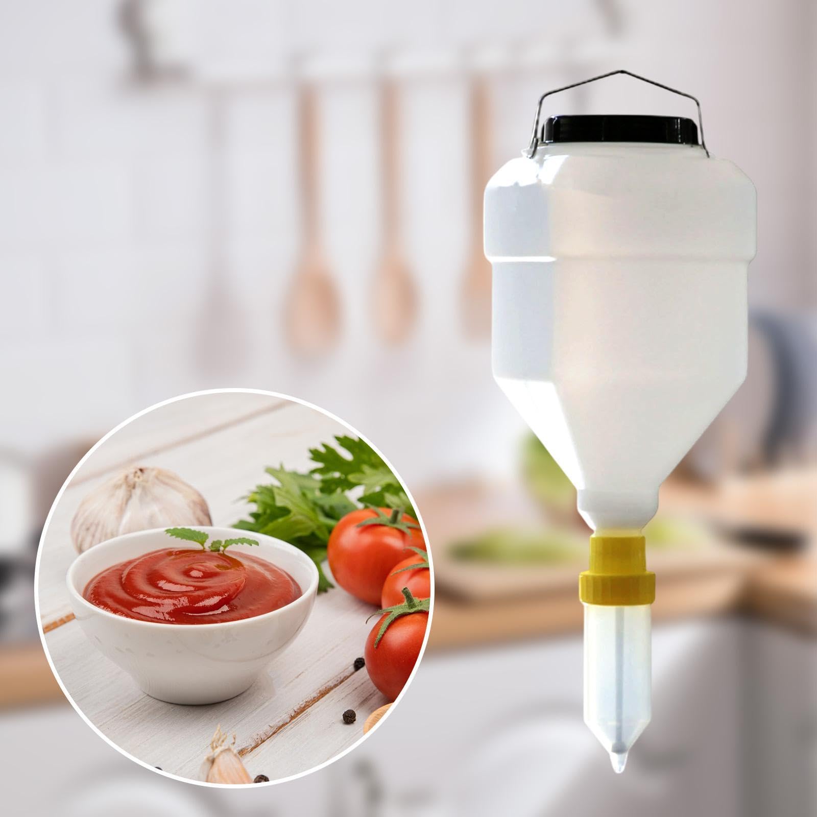 Milageto Saucenspender, nachfüllbare Salatdressing-Flasche, hängend Sauciere Soßenkanne, Gewürzflasche, 5 L für Restaurant, Picknick, Outdoor, Camping, Ketchup, Partys, Gelb