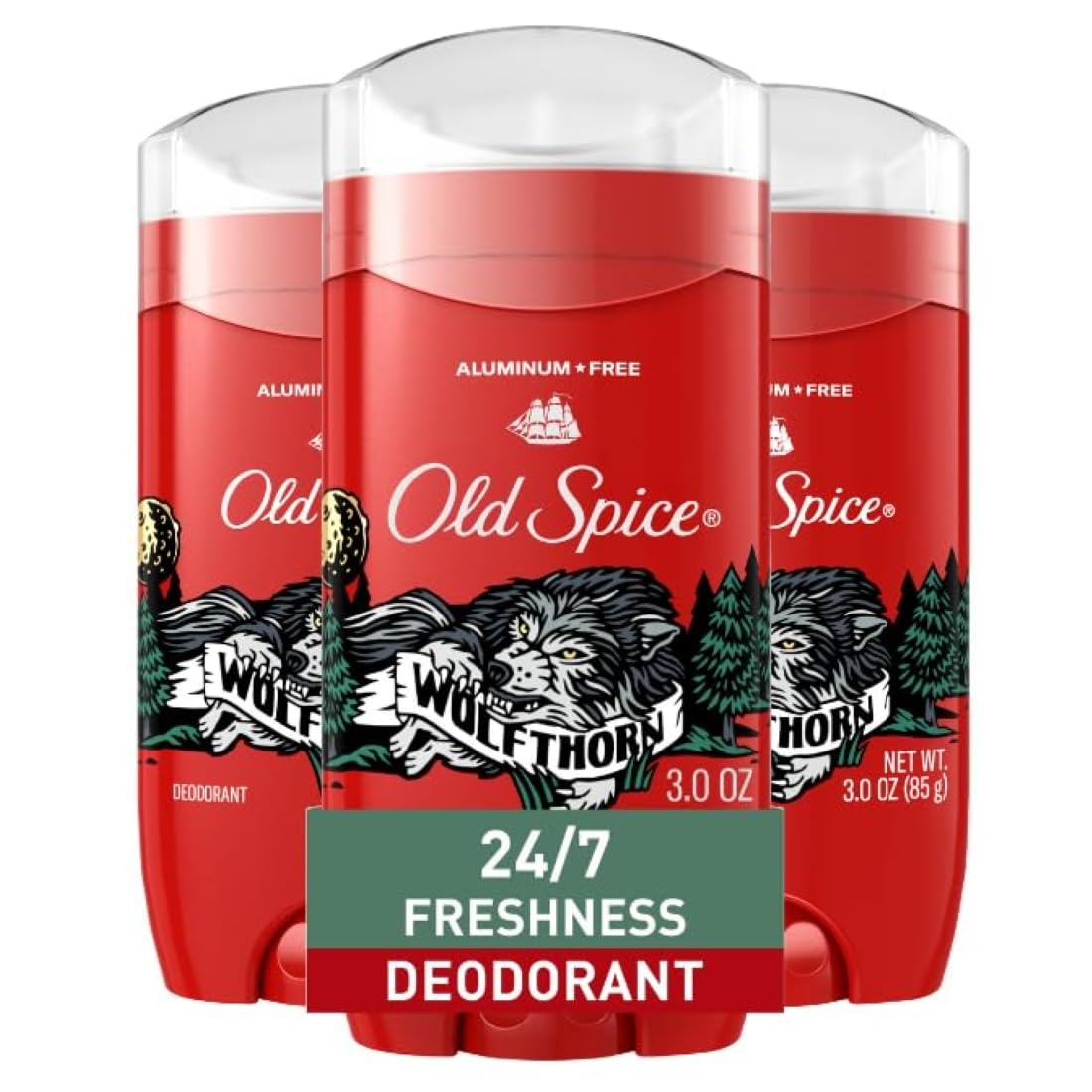 Aluminum Free Deodorant for Men, 24/7 Odor Protection, 24/7 Freshness & Lasting Scent, Goes on Clear, Wolfthorn with Sweet Citrus Scent, 3.0 oz (Pack of 3)