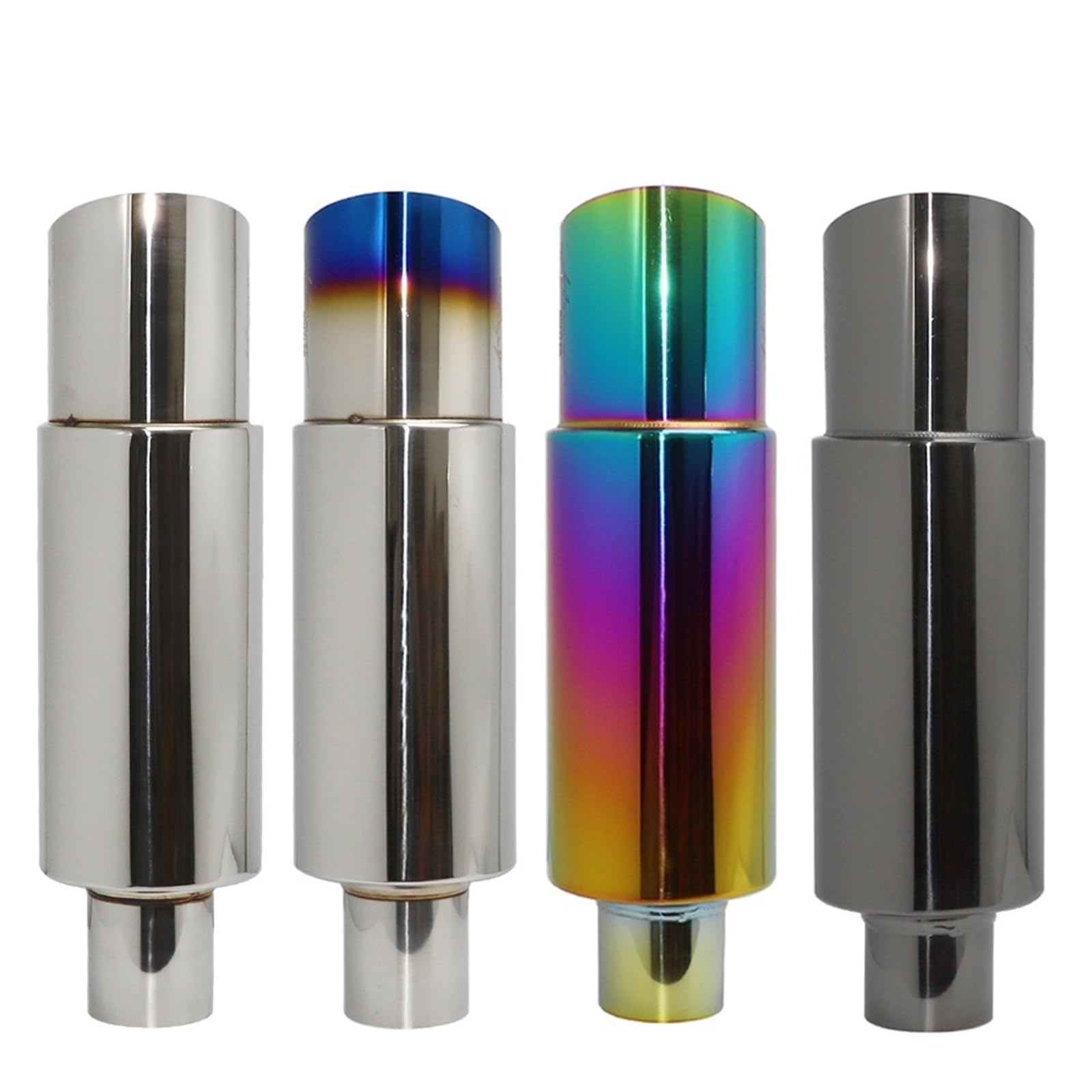 Tłumik Samochodowy Rura wydechowa samochodu ze stali nierdzewnej prosty bęben tłumik rura uniwersalny OD 51 57 63mm wylot 89mm długość 370mm(002-Titanium-63MM)