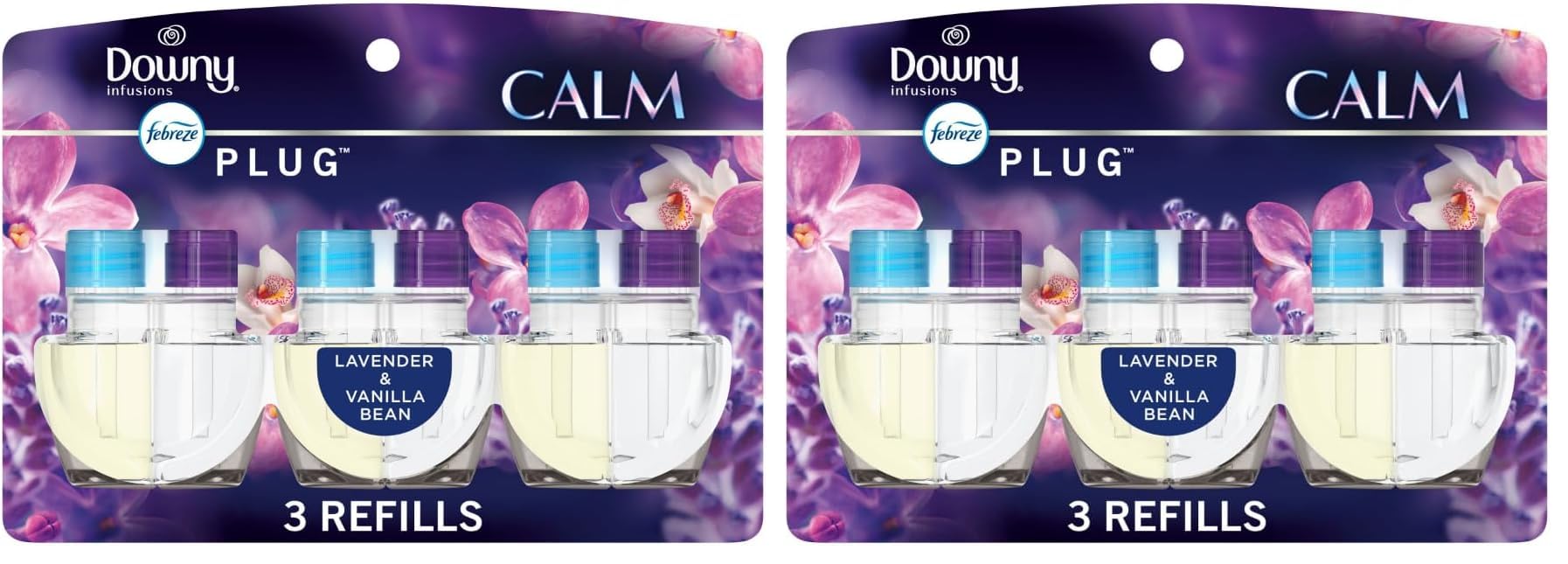 Febreze Plug In Air Freshener, Odor-Fighting Scented Oil Refill, Downy Calm Scent, 3 Refills, (Pack of 2)