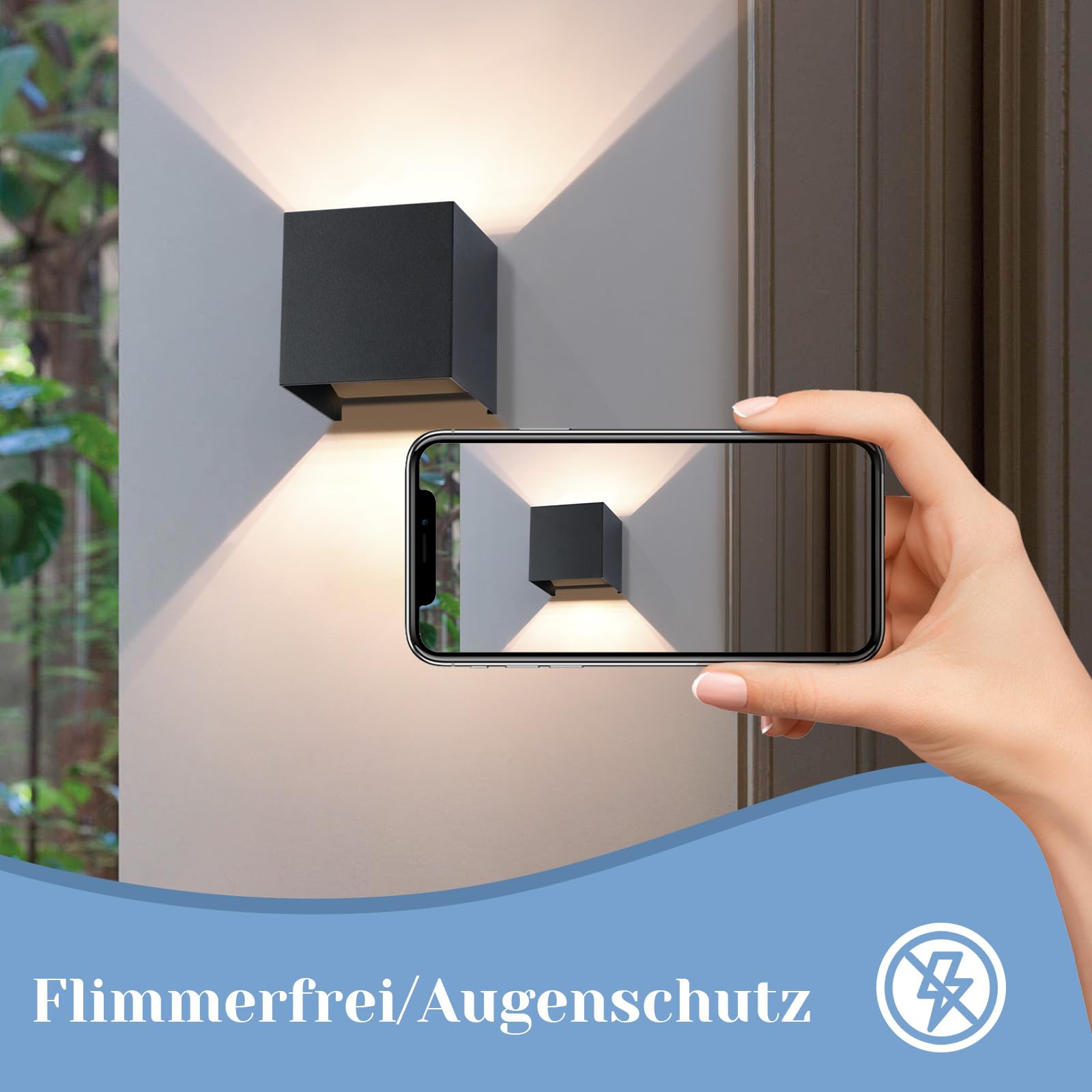 Lampa ścienna zewnętrzna LED, zestaw 4 sztuk, lampa ścienna zewnętrzna, czarna, z oświetleniem do góry i na dół, wodoszczelna (IP65), z gniazdem G9, ciepła biel, temperatura barwowa 3000 K