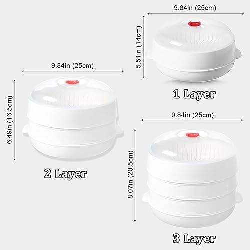 Miniatura 4 de PYSUL Vaporizador de microondas con tapa, plato de calefacción, vaporizador de drenaje de verduras con tapa y bandeja, cocina de microondas de