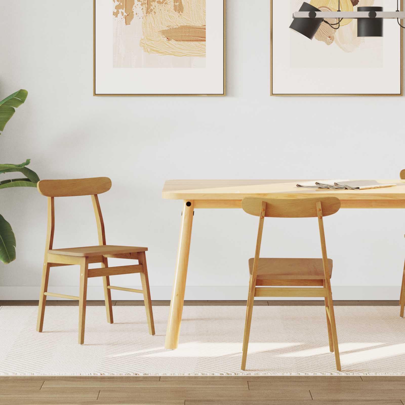 Lot de 2 chaises de salle à manger en bois d'hévéa massif naturel, durables, robustes, adaptées pour cuisine, salle à manger, salon, bureau - Élégantes et confortables