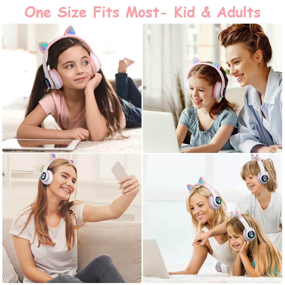 AXFEE Cuffie Bluetooth per Bambini, LED Cuffie Cablate/Wireless con Orecchio di Gatto, Pieghevole Audio Stereo HD Over-Ear Cuffie per Studiare/Viaggiare, 105dB Volume Limited, Bluetooth 5.0 Version