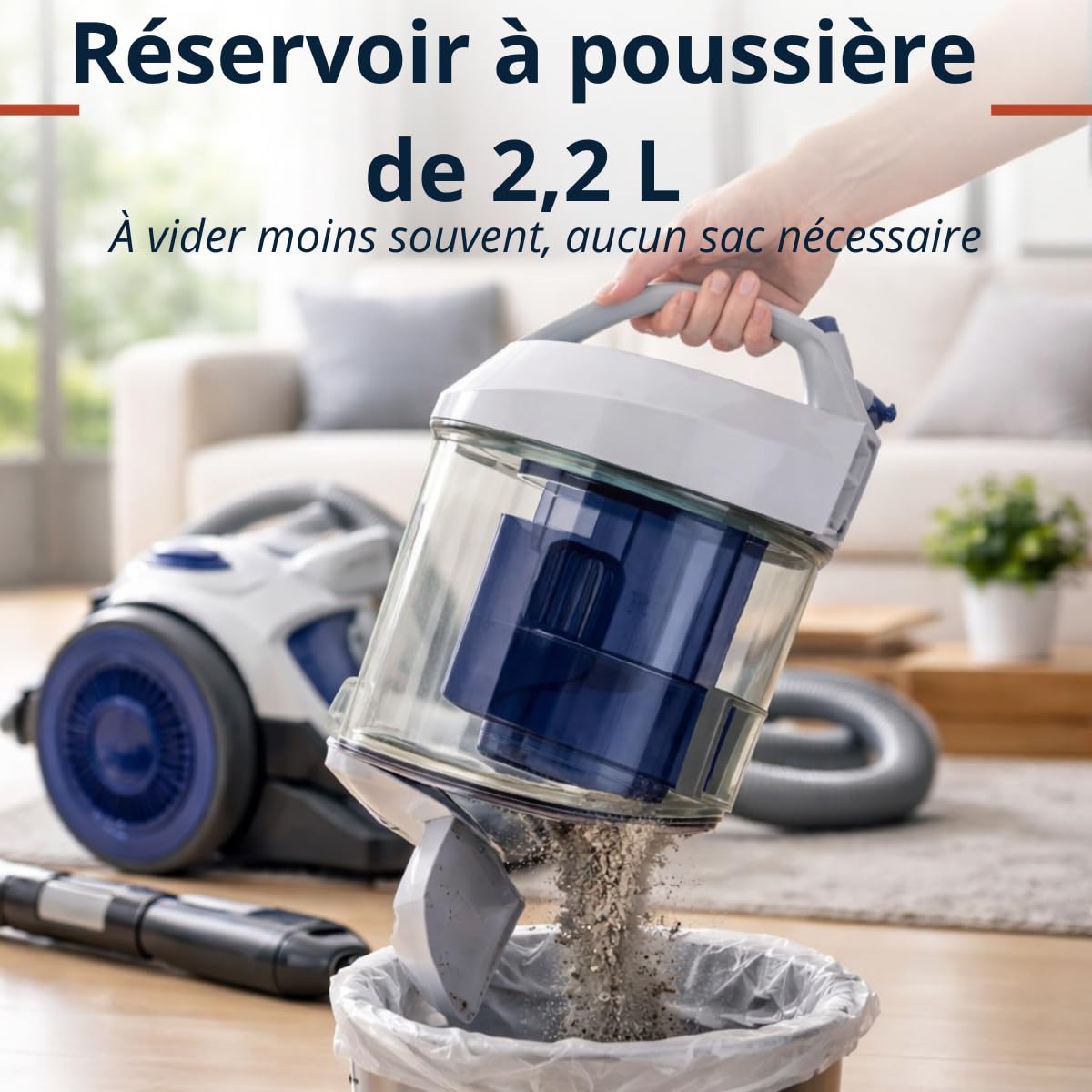 Dirt Devil Aspirateur Traineau sans Sac DD2503 - Aspirateur Puissant avec Filtre HEPA 12 et Brosse Combinée, Brosse Encastrée et Accessoire pour Meubles - Bac à Poussière 2,2L
