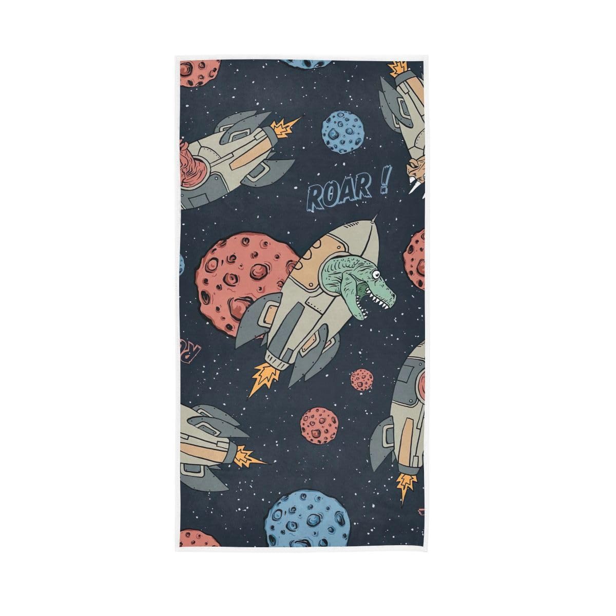 LSRCPD Cartoon Dinosaurs Space Planet Hand Towel, 15 x 30 Inches, Soft Highly Absorbent Towels for Bathroom Gym Shower