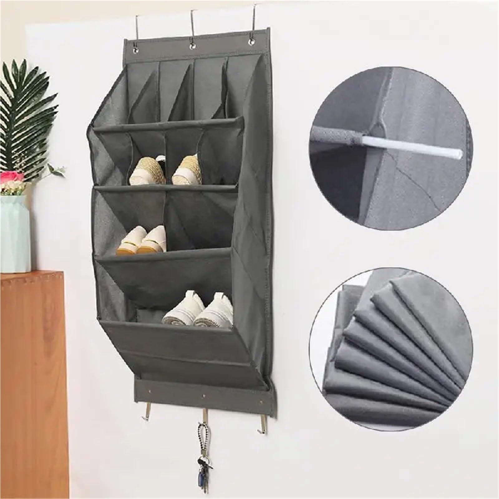 Organisateur Suspendu Rangement Mural de Poche à 11 ou 12 Compartiments, Organiseur de Rangement for Chaussures, Articles Divers, avec Porte de Salle de Bain et Placard(Gray,XX-Large)