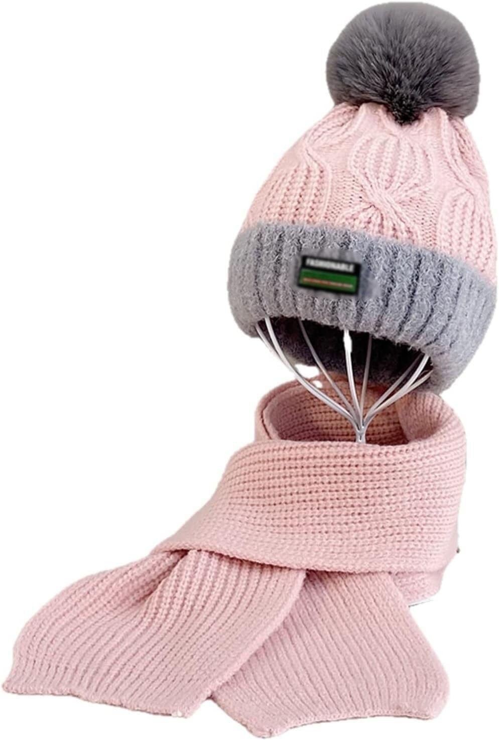Classic Winter Hat,Thermal Hats,Winter Hats,Kids Hat Winter Hats and Scarves Suit Boys and Girls Cotton Warm Pompom Hat Suits Cute Hats and Scarves for Children Aged 2-13 (Color : D, Size : 2-7 Year