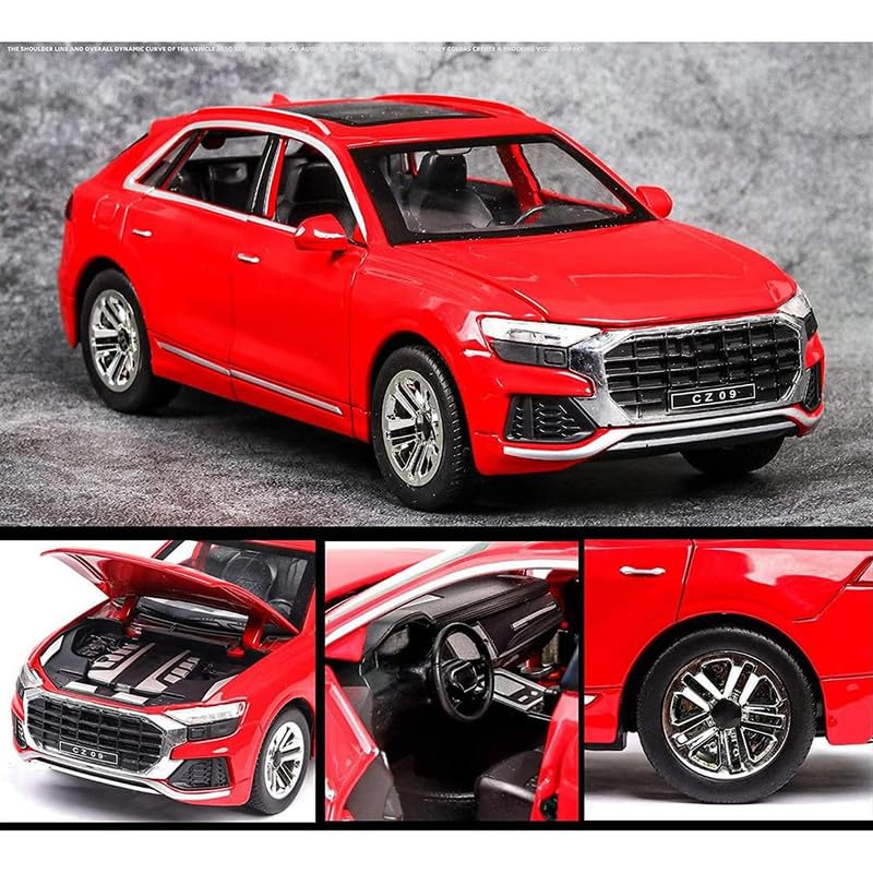 Image of New 1:32 Q8 Diecast Alloy Metal Pull Back Car with Openable Doors Music Sound and Light Vehicle Toy Car for Kids Boys (Red)