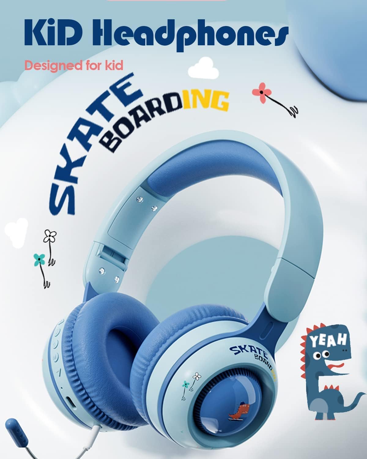 Kids Headphones with Microphone for School - Wireless Boy Girls Noise Cancelling Ear Protection Bluetooth Headphones Foldable Children Volume Limiting for iPad Kindle Airplane Travel Tablet