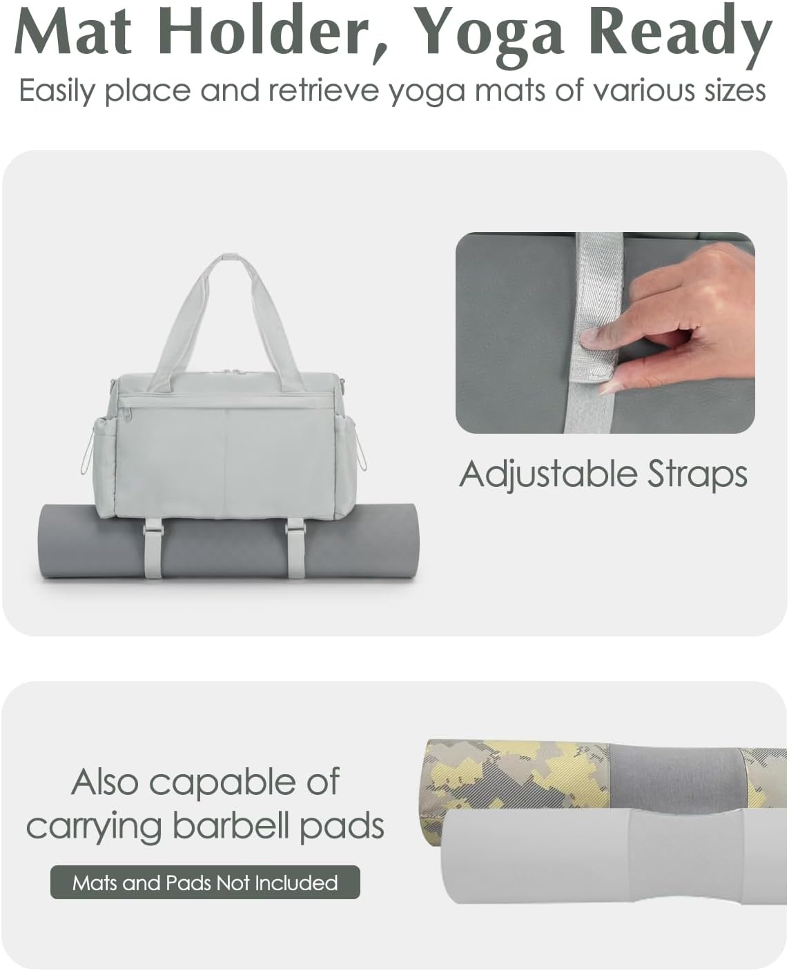 Small Gym Bag, Mini Gym Bag for Women with Yoga Mat Holder and Wet Compartment, Cute Small Yoga Mat Bag with Water Bottle Pocket for Workout Dance, Gray - Image 5