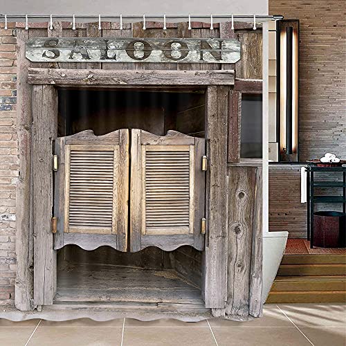 Western Rustic Barndoor Shower Curtain For Bathroom, Vintage West Cowboy Saloon Barn Door Fabric Stall Shower Curtains Set, Farmhouse Country Bathroom Accessories Decor With Hooks 72X72 Inch #TOP3