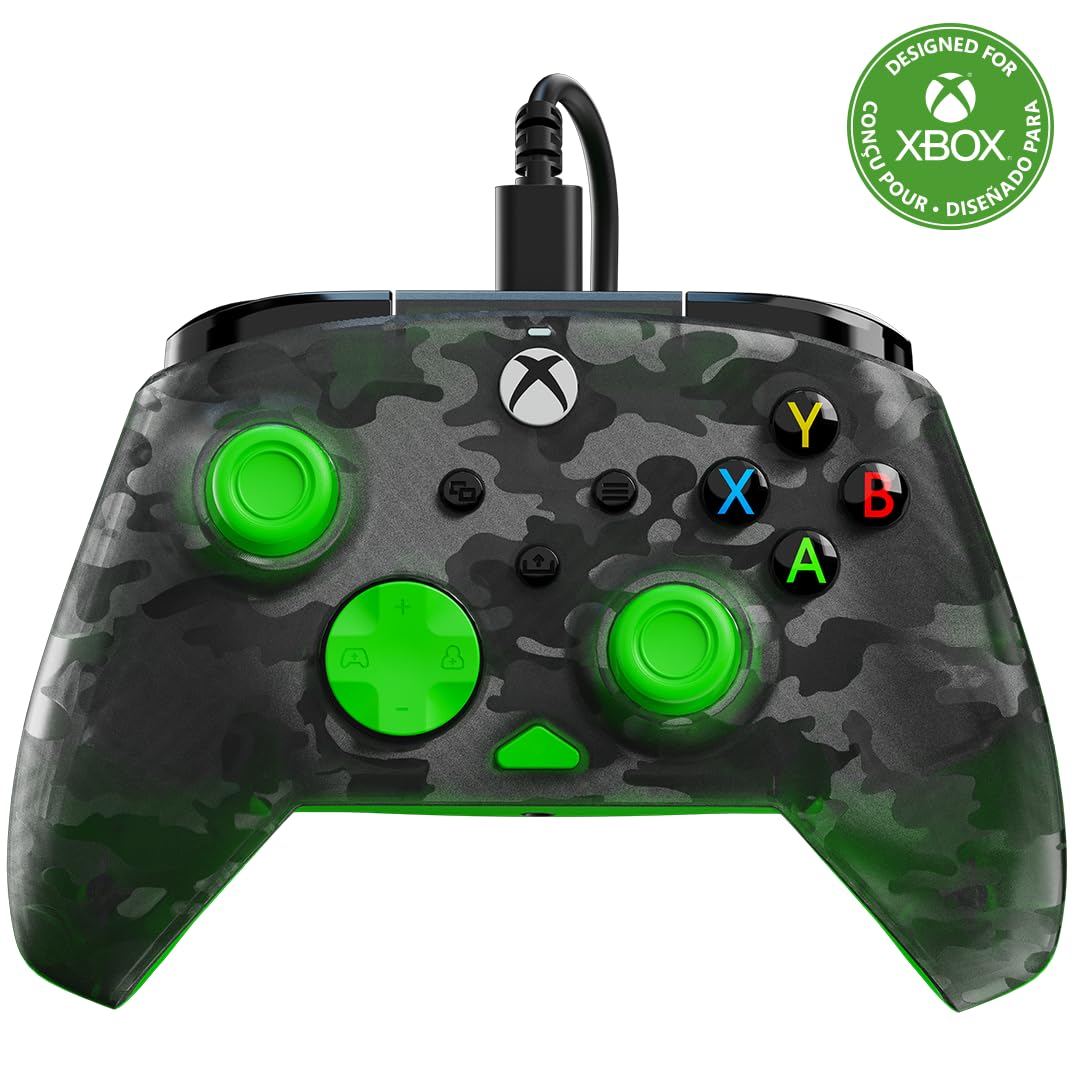 Turtle Beach Rematch Core Camo Nero/Verde - Gamepad cablato - Con licenza per Xbox Series XS, Xbox One e PC - Pulsanti audio, motori Rumble e grilletti a impulsi, cavo da 3 m