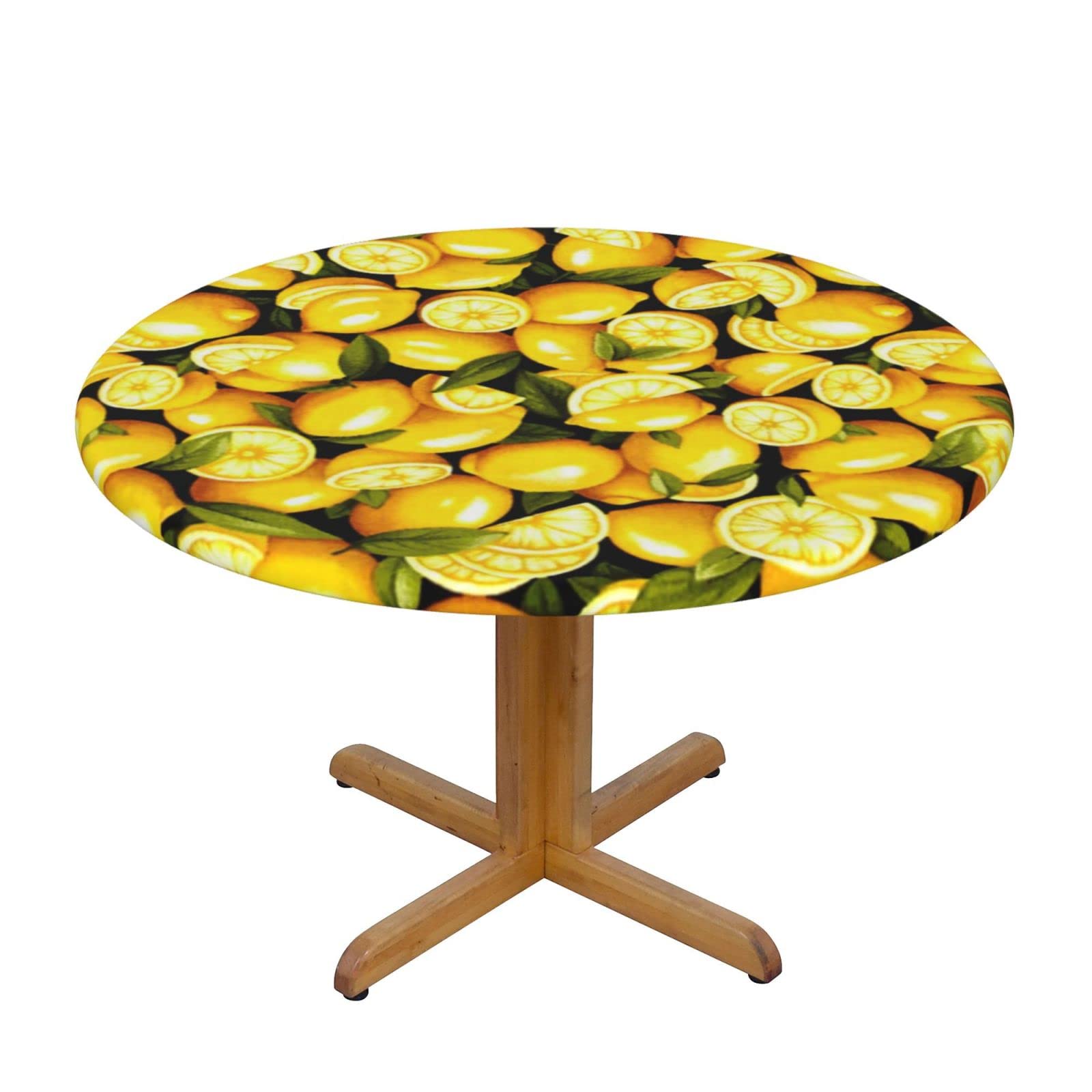 Lsjuee Round Fitted Tablecloth 40-44in Elastic Edged Table Cloth for Kitchen Dining Party Home Decor - Lemon Yellow