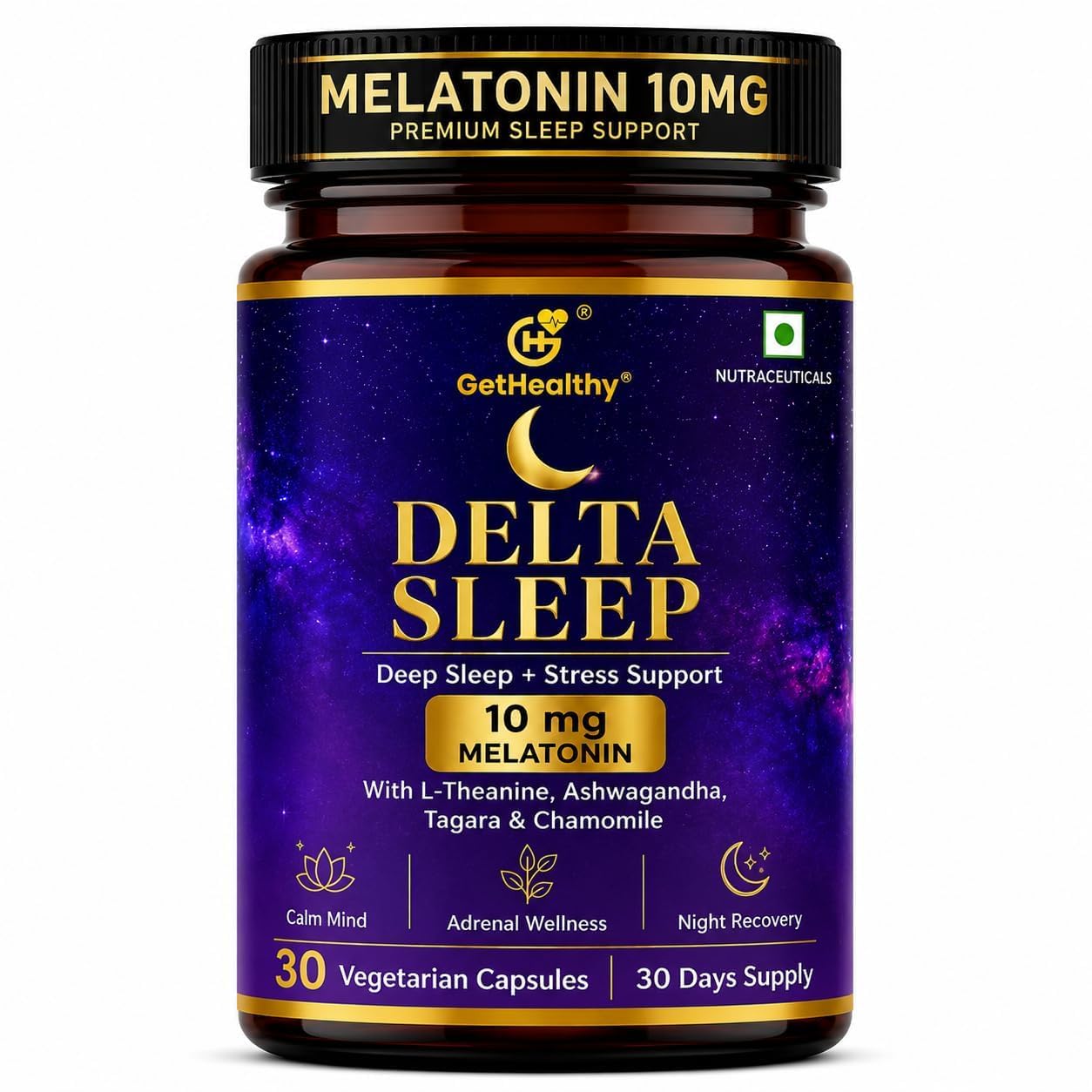 GetHealthy® Delta Sleep™ Premium Sleep Support Supplement | Melatonin 10 mg with L-Theanine, Ashwagandha, Tagara, Chamomile, Hops, Tulsi, Vegan D3, Vitamin C, B1 & B6 | Calm Mind, Stress Support & Night Recovery | Lab Tested | 240 Capsules | 240 Day Supply-image-14