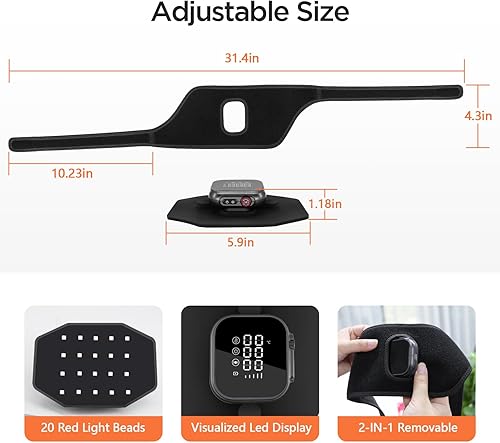 Miniatura 8 de Almohadilla térmica de brazo con calor, vibración y luz roja, almohadilla térmica inalámbrica para codo con correa de extensión desmontable de 31