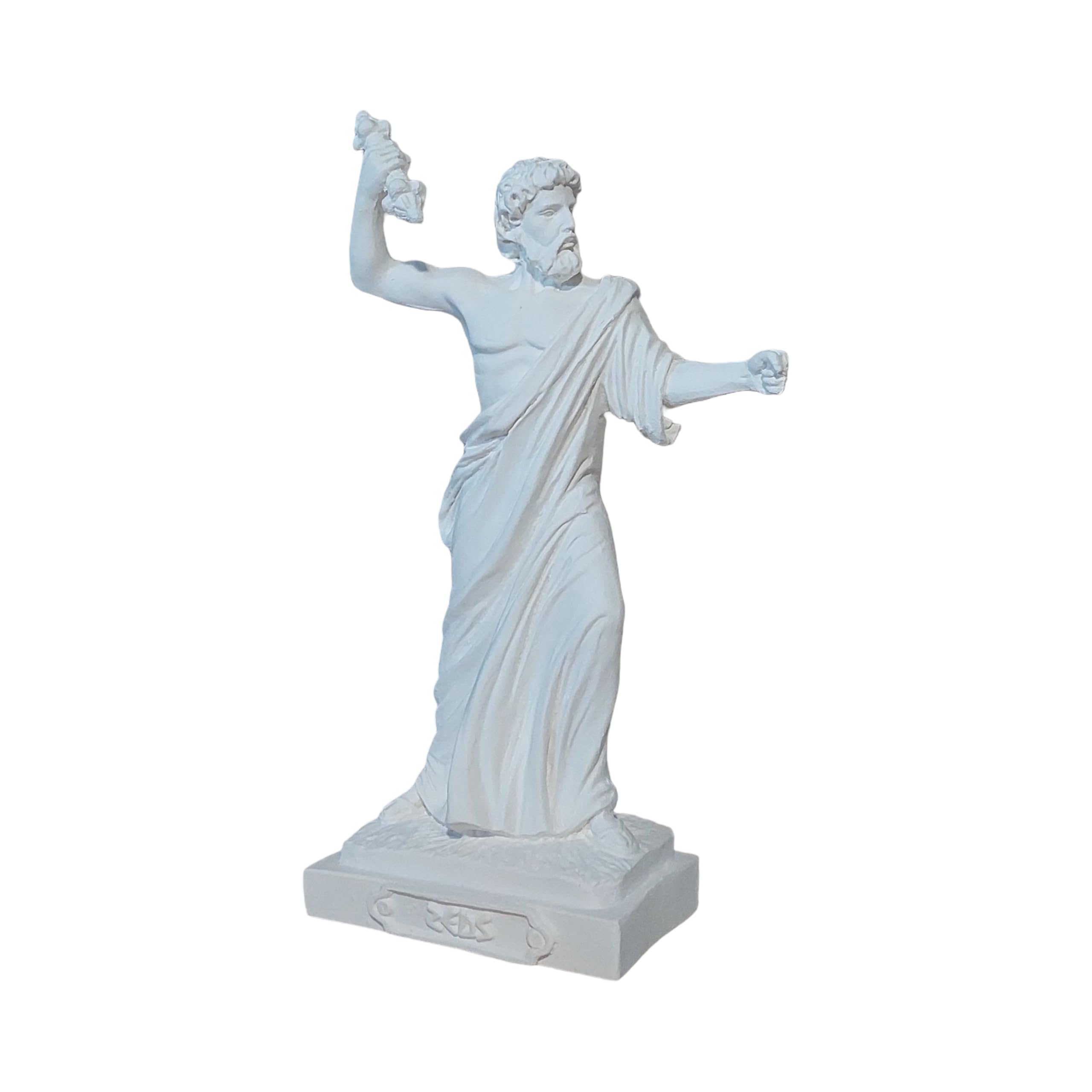 Statua greca del dio Zeus che lancia fulmine in alabastro bianco
