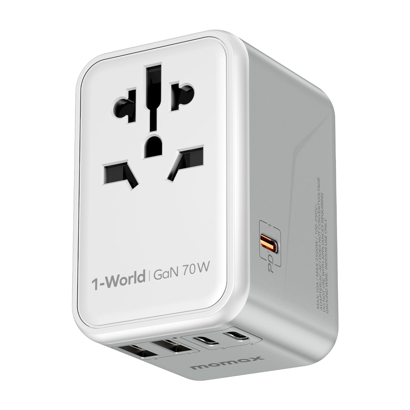MOMAX Global 70 W GaN Fast Charging universele reisadapter met 2USBA, 3USB C, 1AC, reisadapter, gelijktijdig opladen van maximaal 6 apparaten voor VS, VK, Australië en EU MOMAX Global 70 W GaN Fast Charging universele reisadapter met 2USBA, 3USB C, 1AC, reisadapter, gelijktijdig opladen van maximaal 6 apparaten voor VS, VK, Australië en EU