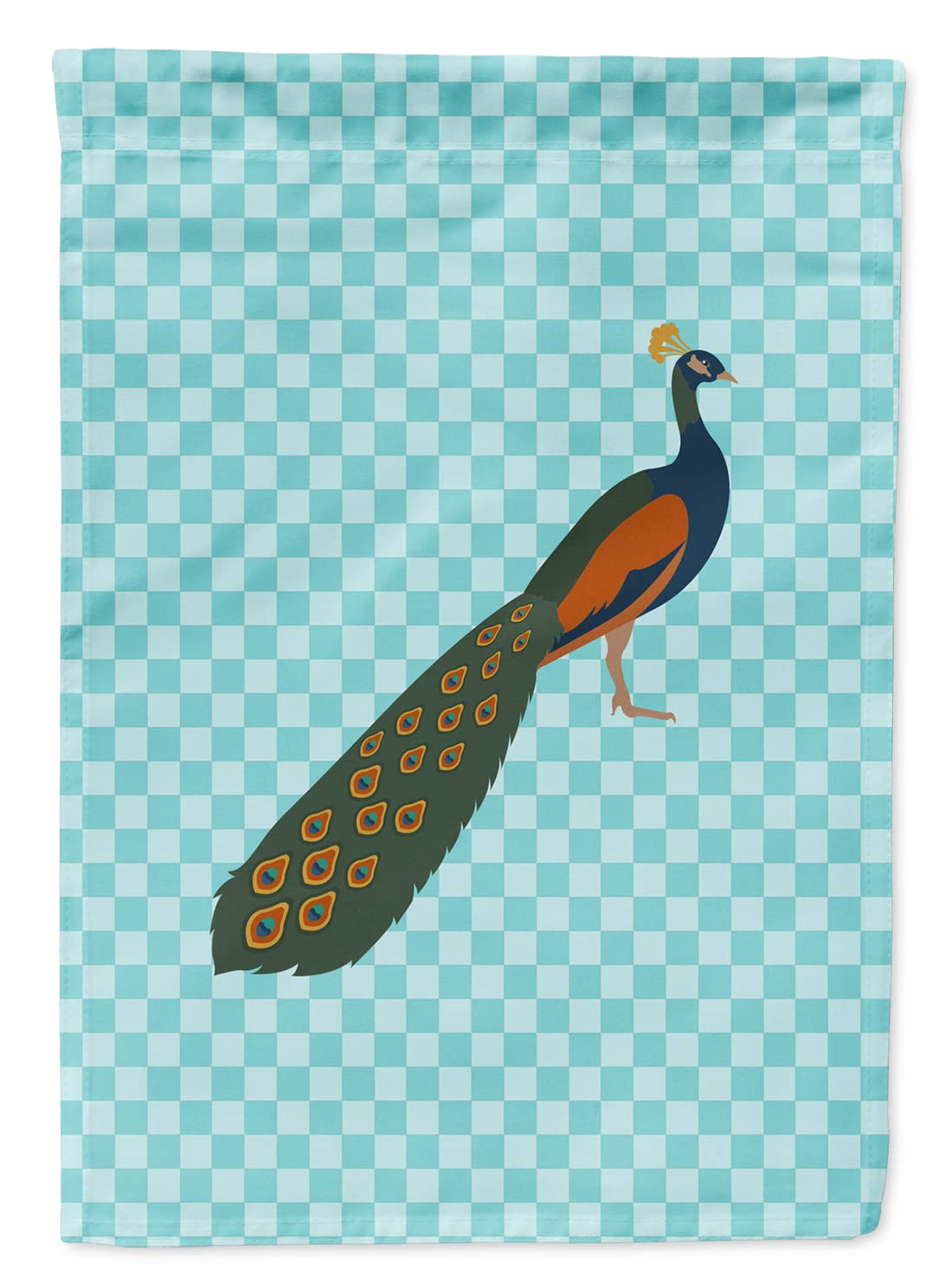 Caroline's Treasures BB8099GF Indian Peacock Peafowl Blue Check Flag Garden Size , Small, multicolor