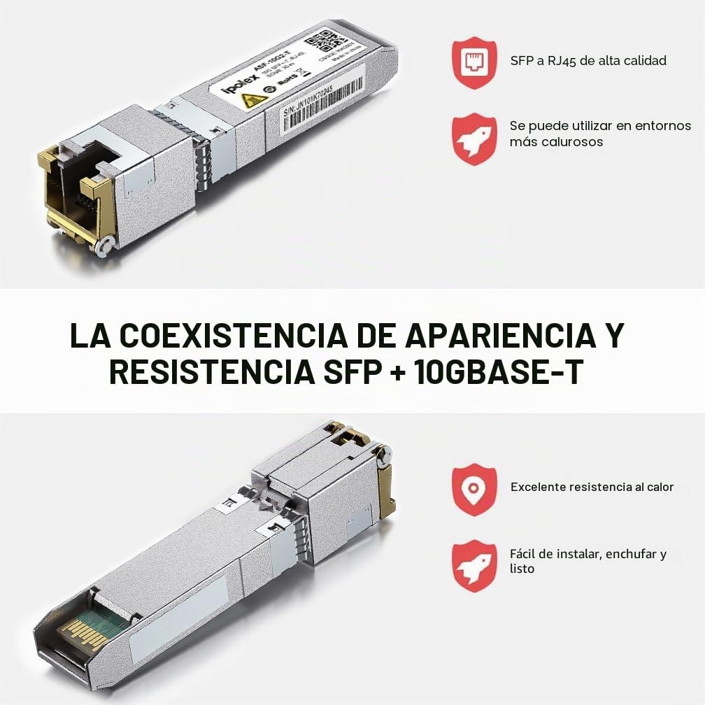 ipolex 1,25/2,5/5/10G SFP+ RJ45 Transceptor de cobre con Marvell IC, módulo 10GBase-T RJ-45 SFP+, compatible con Cisco SFP-10G-T-S, Ubiquiti UniFi UF-RJ45-10G, Mikrotik, D/TP-Link (CAT.6a, 30m) 1 PC.