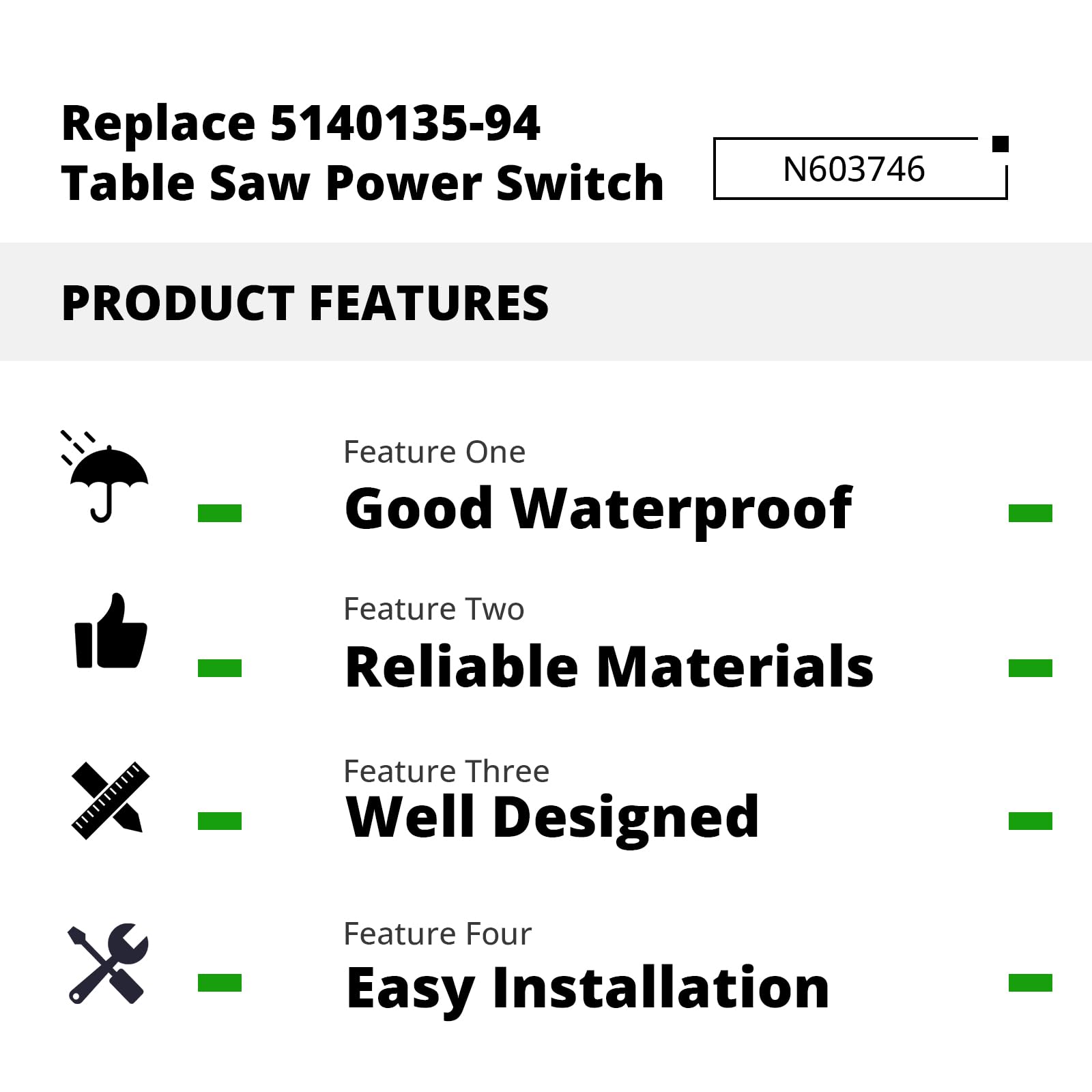 Dewalt Table Saw Switch Replacement - N603746 -4