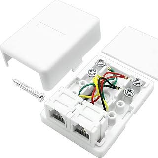 Phone Jack Surface Mount Dual Port Telephone Jack Box with 2 RJ11 6P4C Female Outlets White