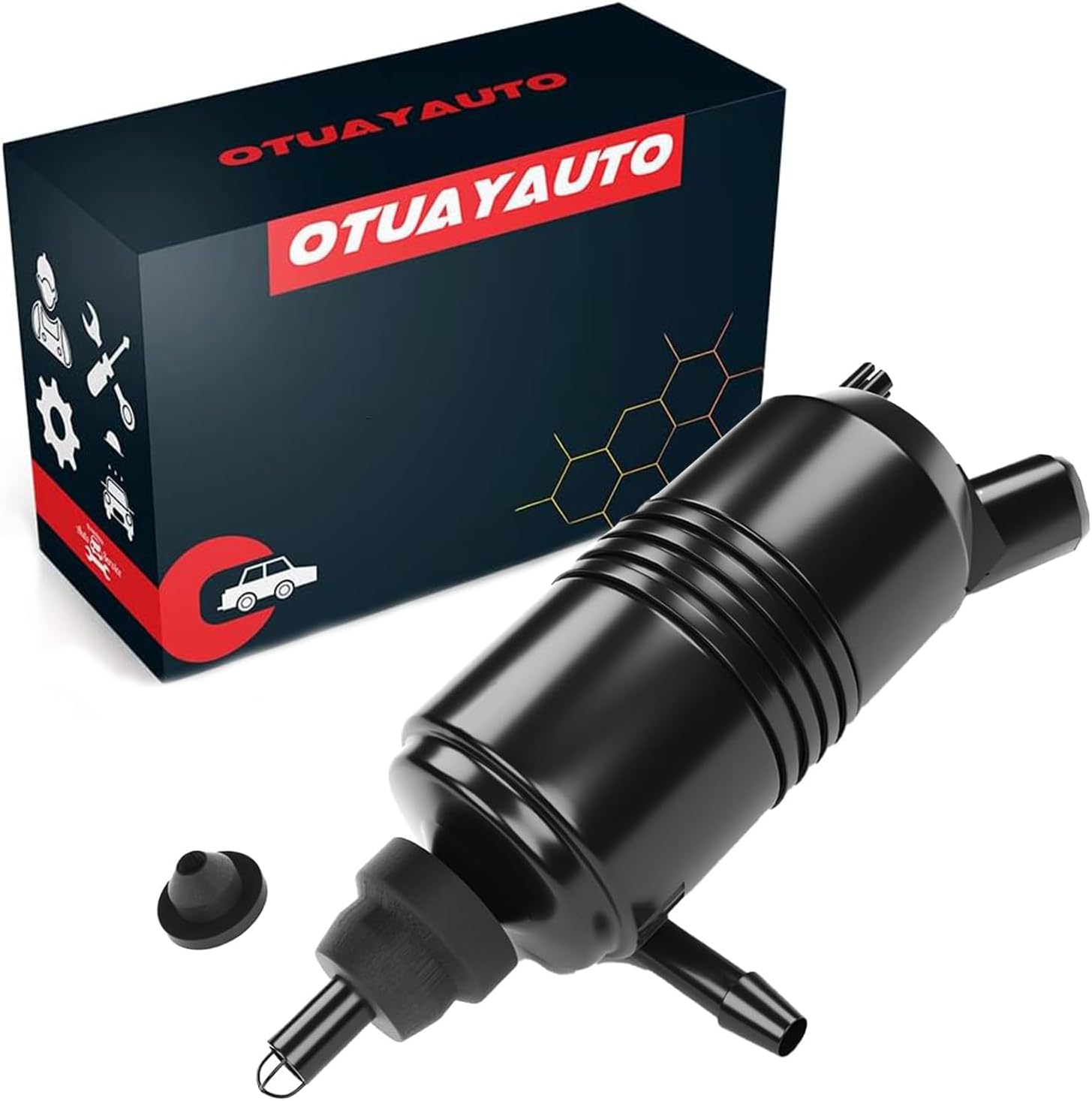 Windshield Washer Pump (Rear) Replacement for Buick, Cadillac, Chevrolet, Oldsmobile, Pontiac, GMC - OTUAYAUTO Factory OE Style with Grommet 89001126, 22127573, 22087136,22144915