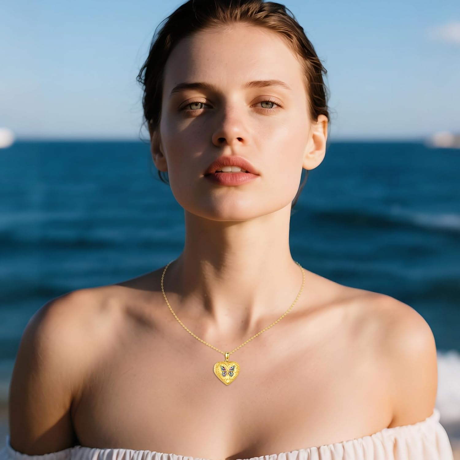 Butterfly Locket Necklace That Holds 2 Pictures 925 Sterling Silver 10K 14K 18k Real Gold Heart Locket Necklace Photo Jewelry Gifts for Women Mother Mom Wife Mother's Day Christmas Birthday - Image 3